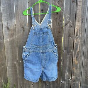 Vintage GAP Y2K Women’s Sleeveless Bib Overall Blue Denim Romper Shorts Medium